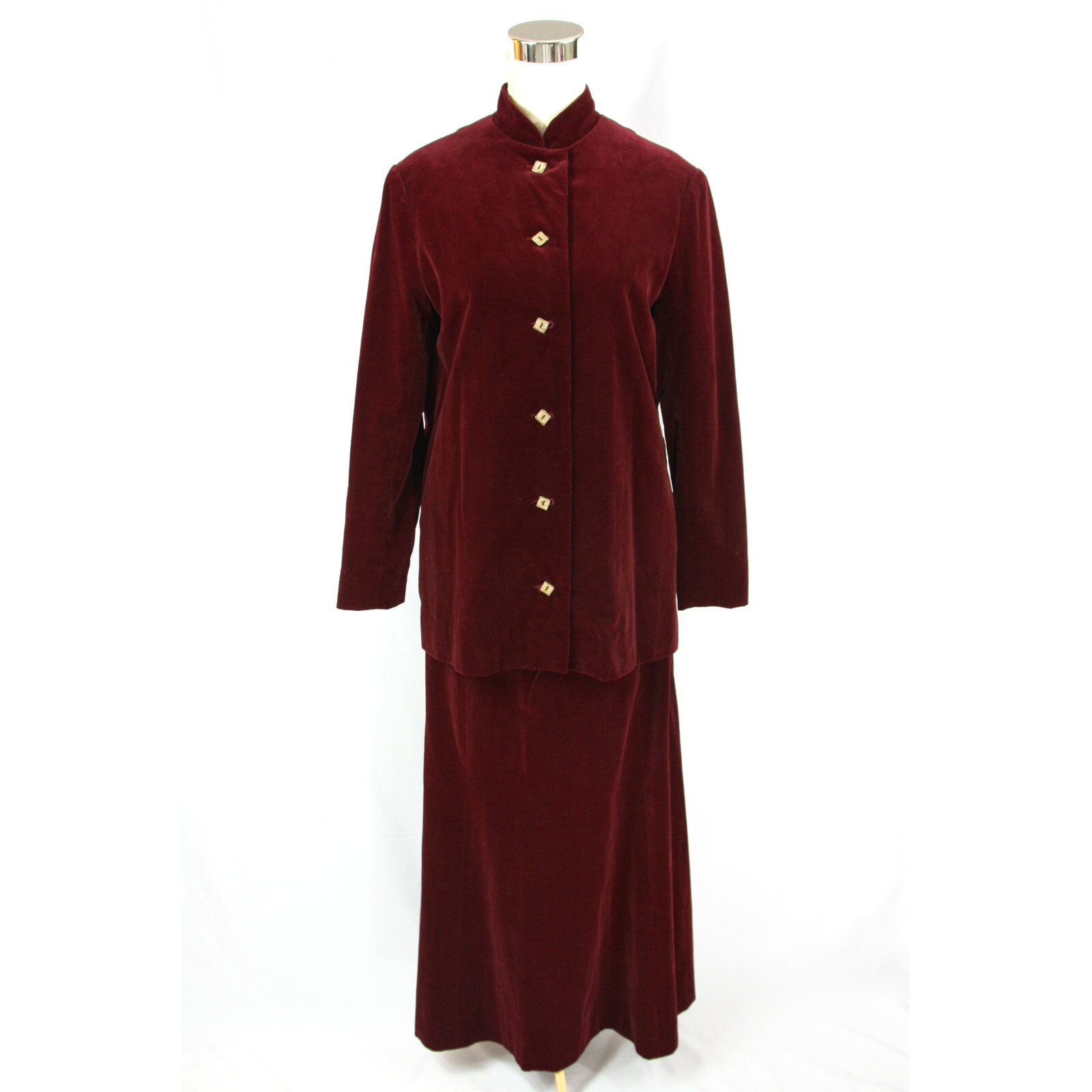 Vintage Anjac Needleman Mandarin Collar Velvet Skirt Suit Jacket Blazer S 1960s