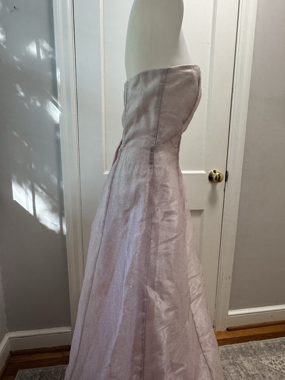 Vtg Roberta Pink Glitter Gown Y2K Strapless Shimmer Prom Dress Made in USA 5/6