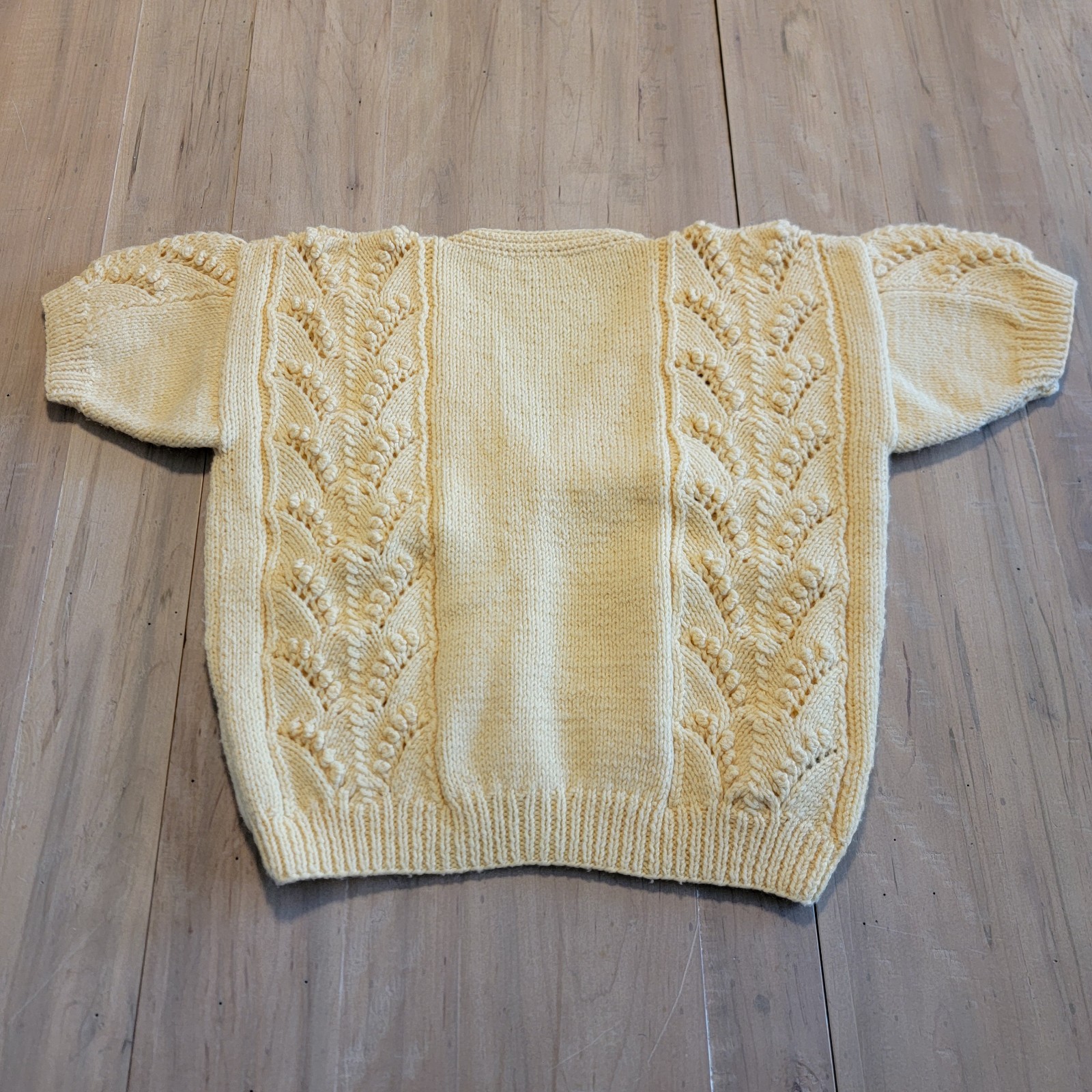 Vintage Hand Knit Wool Cardigan Sweater Cable Knit Beautiful Buttons Sz M / L
