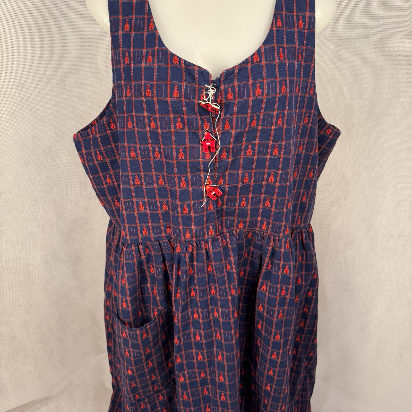 Vintage Hearts & Stitches Dress XL Made USA Schoolhouse Print Teacher Novelty