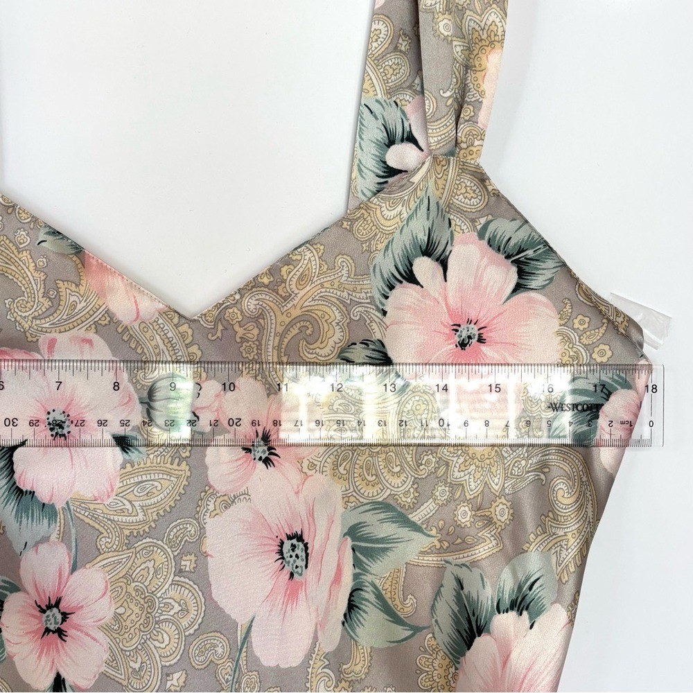Vintage Satin Chemise Slip Dress 80’s Coquette Ruffle Floral Pinup Girl Glam