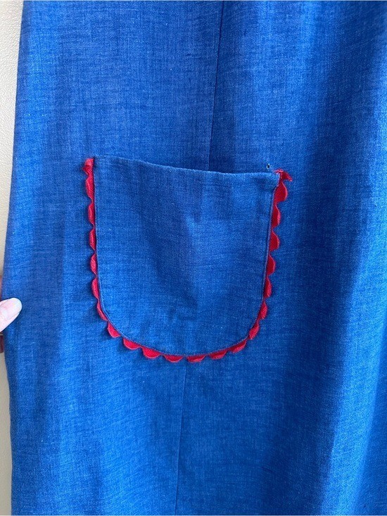 Vintage Handmade Mod Shift Dress Blue Red Ric Rac A-Line Womens S/M