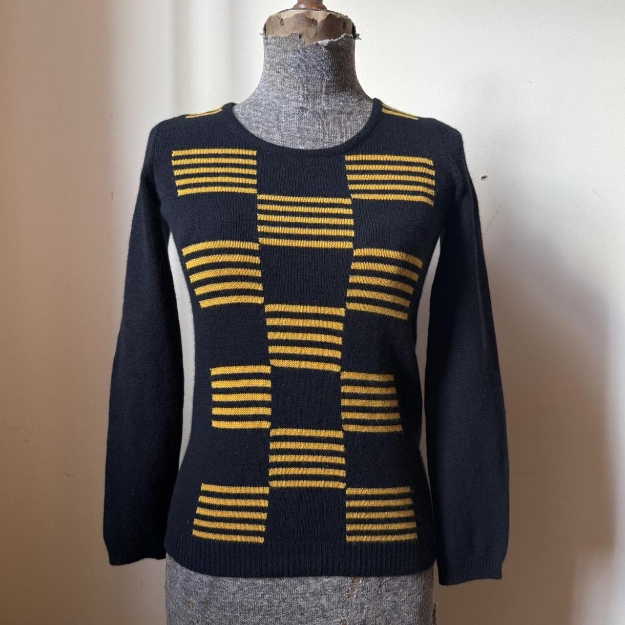 Vintage 80s Sonia Rykiel France Designer Black/Yellow Angora Wool Knit Sweater S