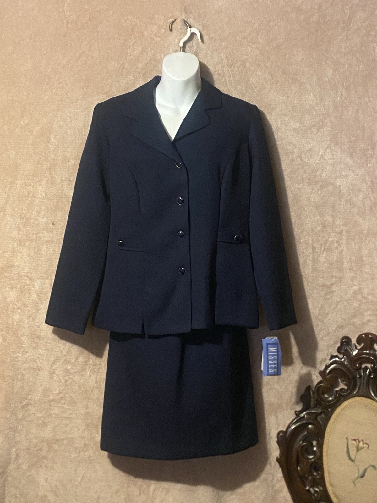 New Helene Blake Skirt Suit Navy Blue Size 8 100% Polyester Regular Style 27609G