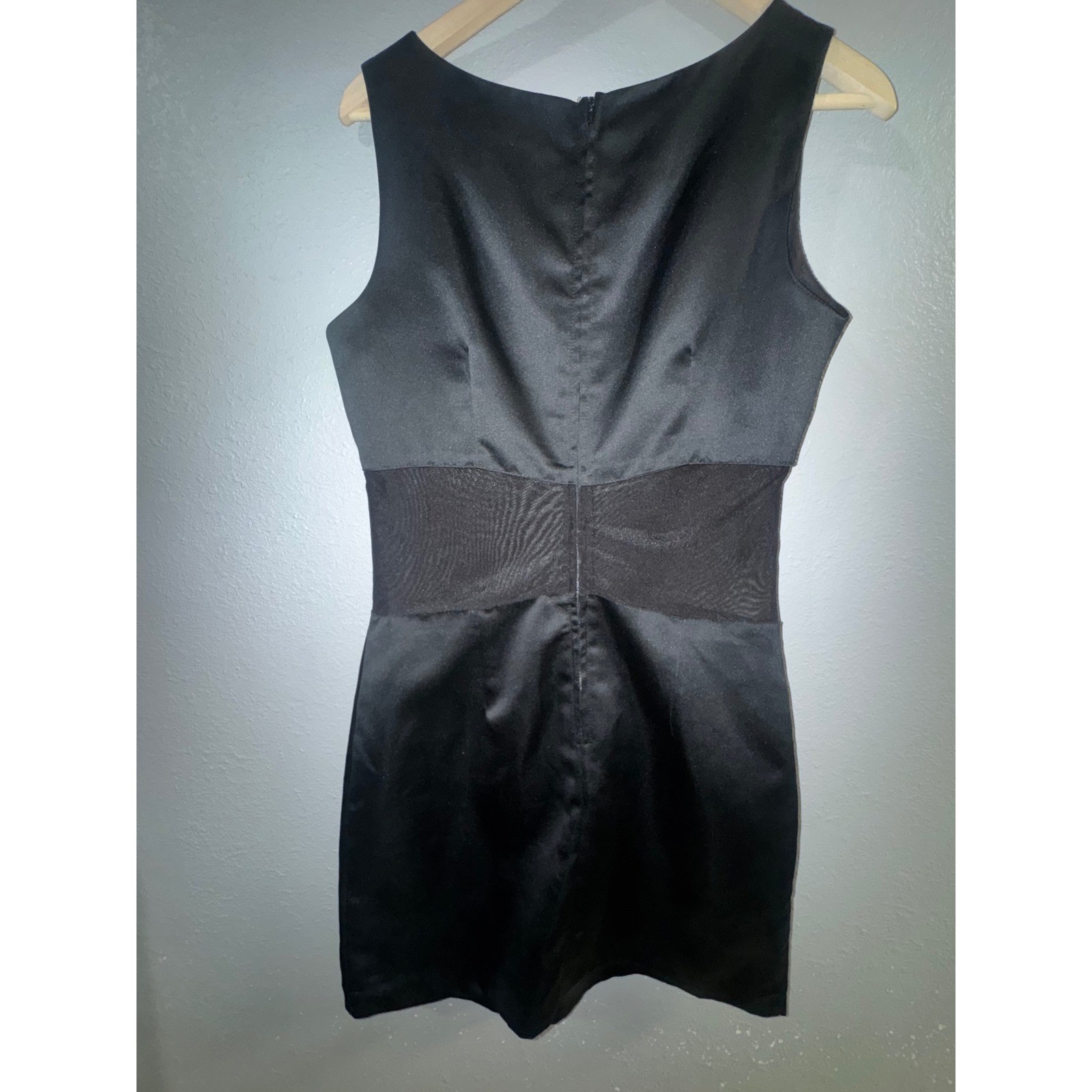 Vintage Jay Jacobs Black Satin Mesh Midriff Mini Dress Sleeveless USA Made 11/12