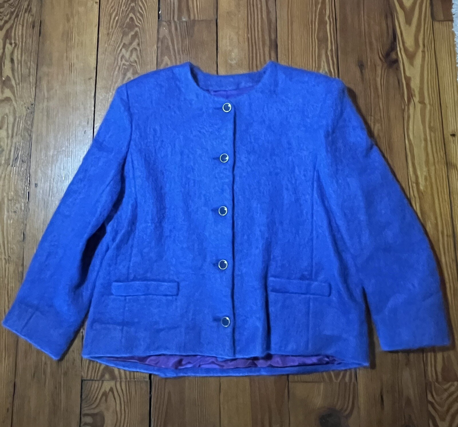 Vtg 80s/90s Mark Fore & Strike Mohair Jacket Blue Button Wool Lined Sz 16