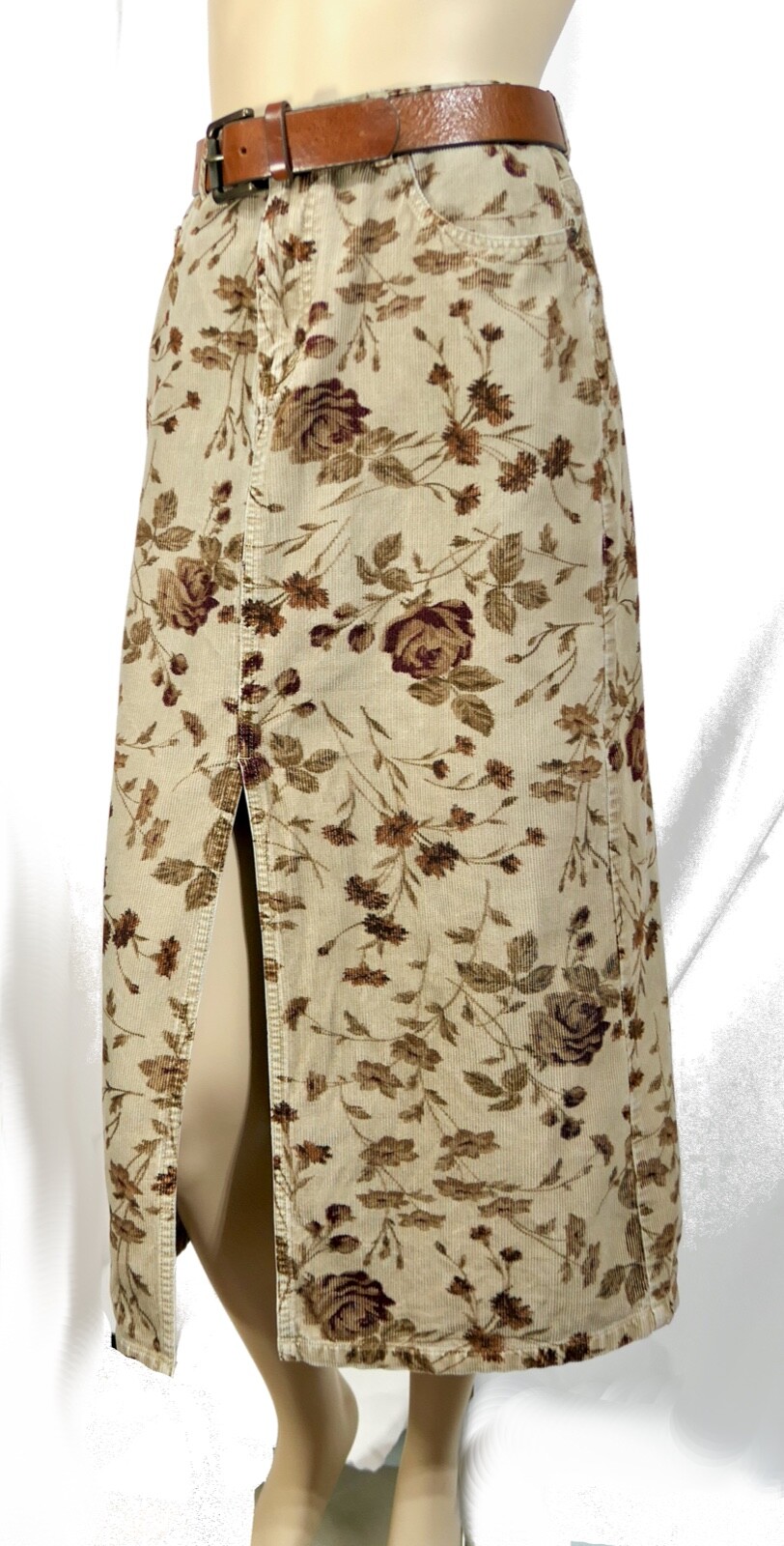 Vintage Y2K 90s Eddie Bauer Corduroy Wiggle Pencil Skirt Boho Floral Midi 8P
