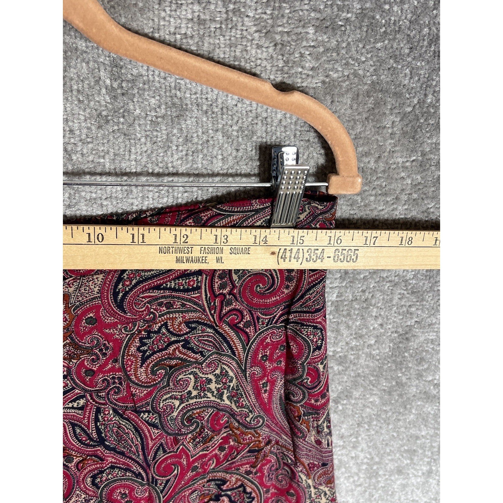 American Collection Maxi Skirt Womens Size 14 Red Paisley Button Front Vintage
