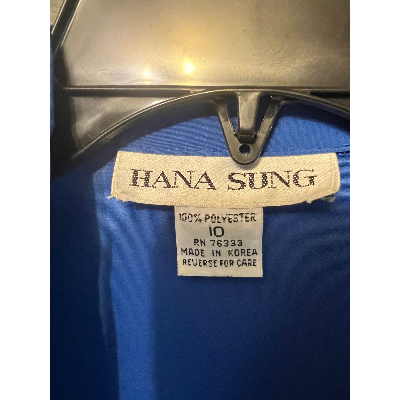 Hana Sung Blue Midi Dress Gold Buttons Belt Accent Pleated Vintage Korea Size 10