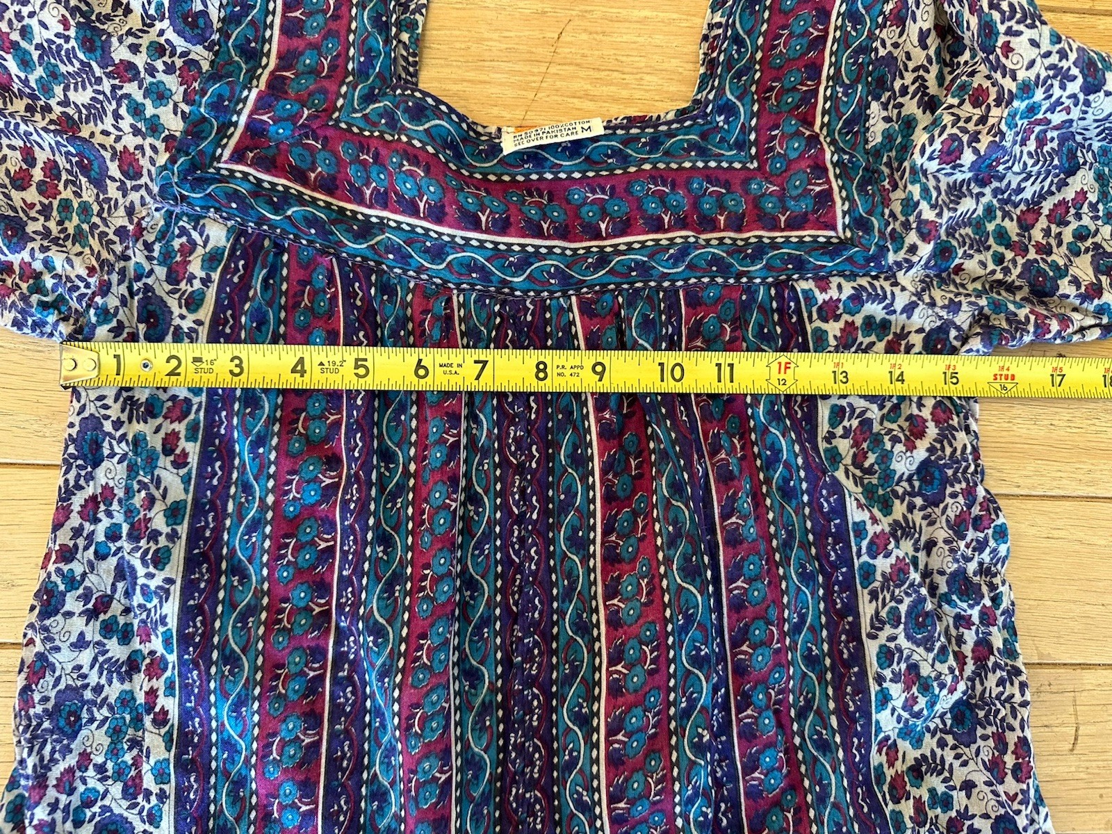 Vtg 1970s INDUS Block Print India Dress Super Lightweight Cotton Sz S/M