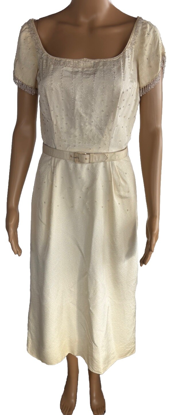 Chic Marjorie Michael Ivory Hand Beaded Handcrafted 1950’s Dress With Jacket