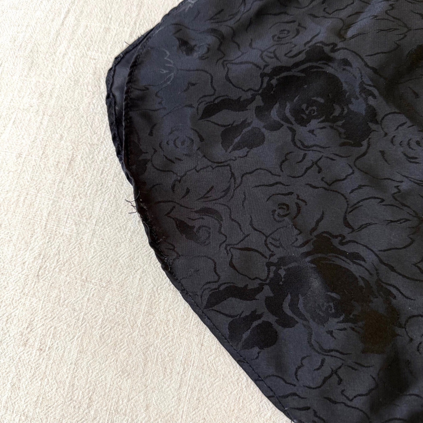 Vintage Expressions by California Black Floral Satin Slip Dress Strappy Back