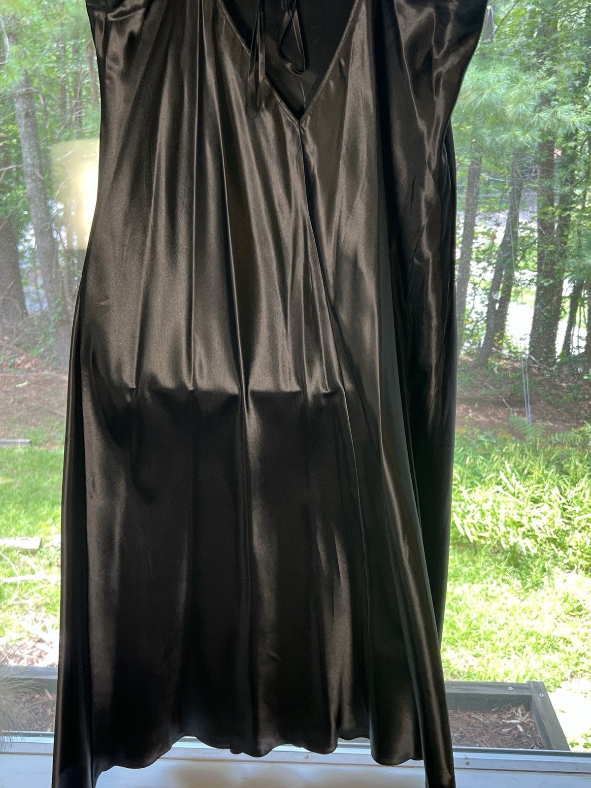 VTG sequin bias cut Silky Cacique Long BLACK EMPIRE SPLIT LINGERIE NIGHT GOWN L