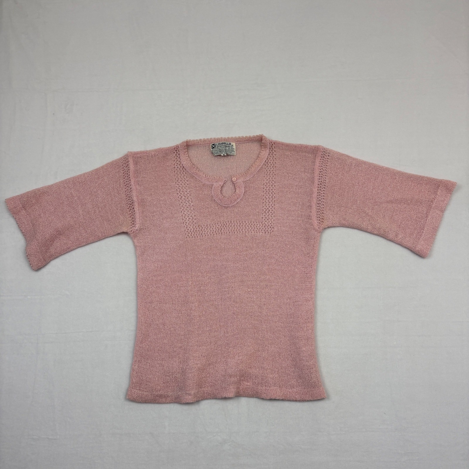 Vintage Loubella Extendables Pink Knit Pointelle Keyhole Top Size M Hong Kong