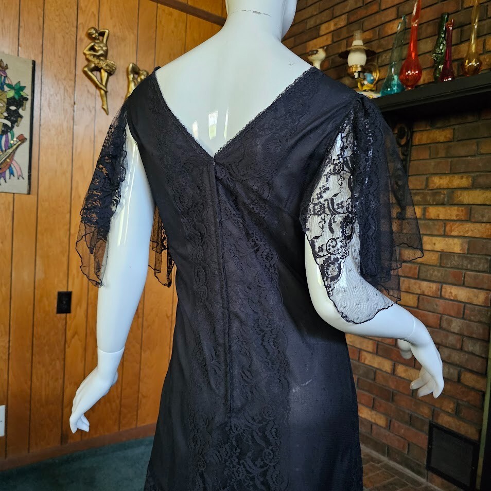 Vtg 80s Victorian Goth Susan Lane Country Elegance Black Wedding Dress Gown L/XL