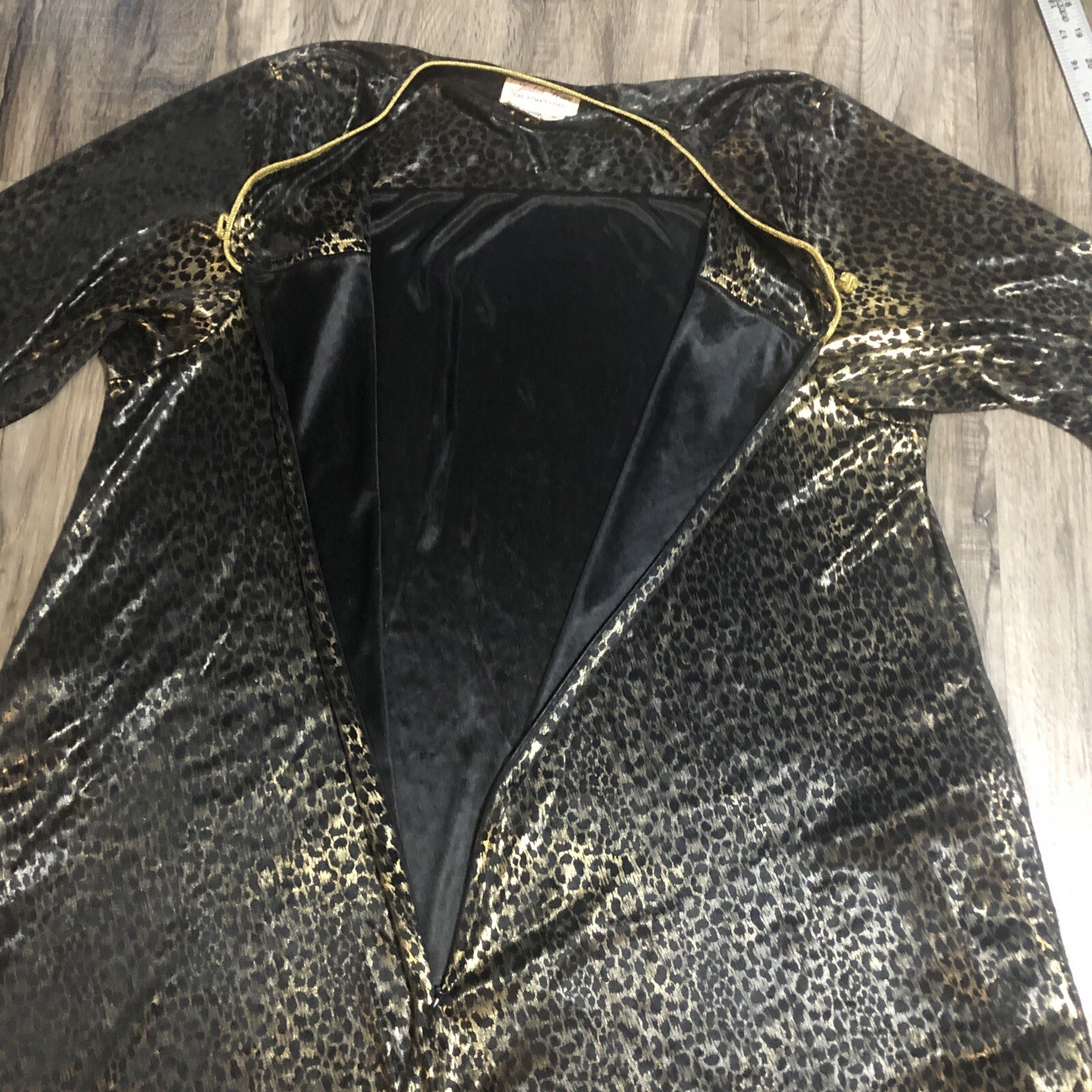 Vintage NIGHT GOWN Cheetah LEOPARD Animal Print Silky Sheer Lingerie Sz M Gold