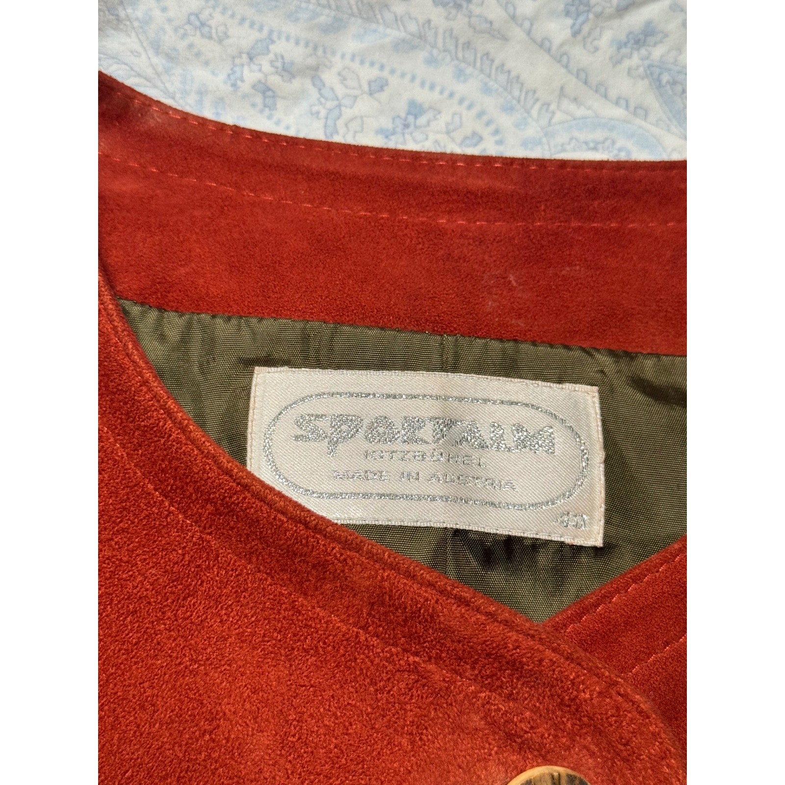 Sportalm Kitzbühel Vintage Suede Leather Jacket Rust Red Made in Austria EU 44