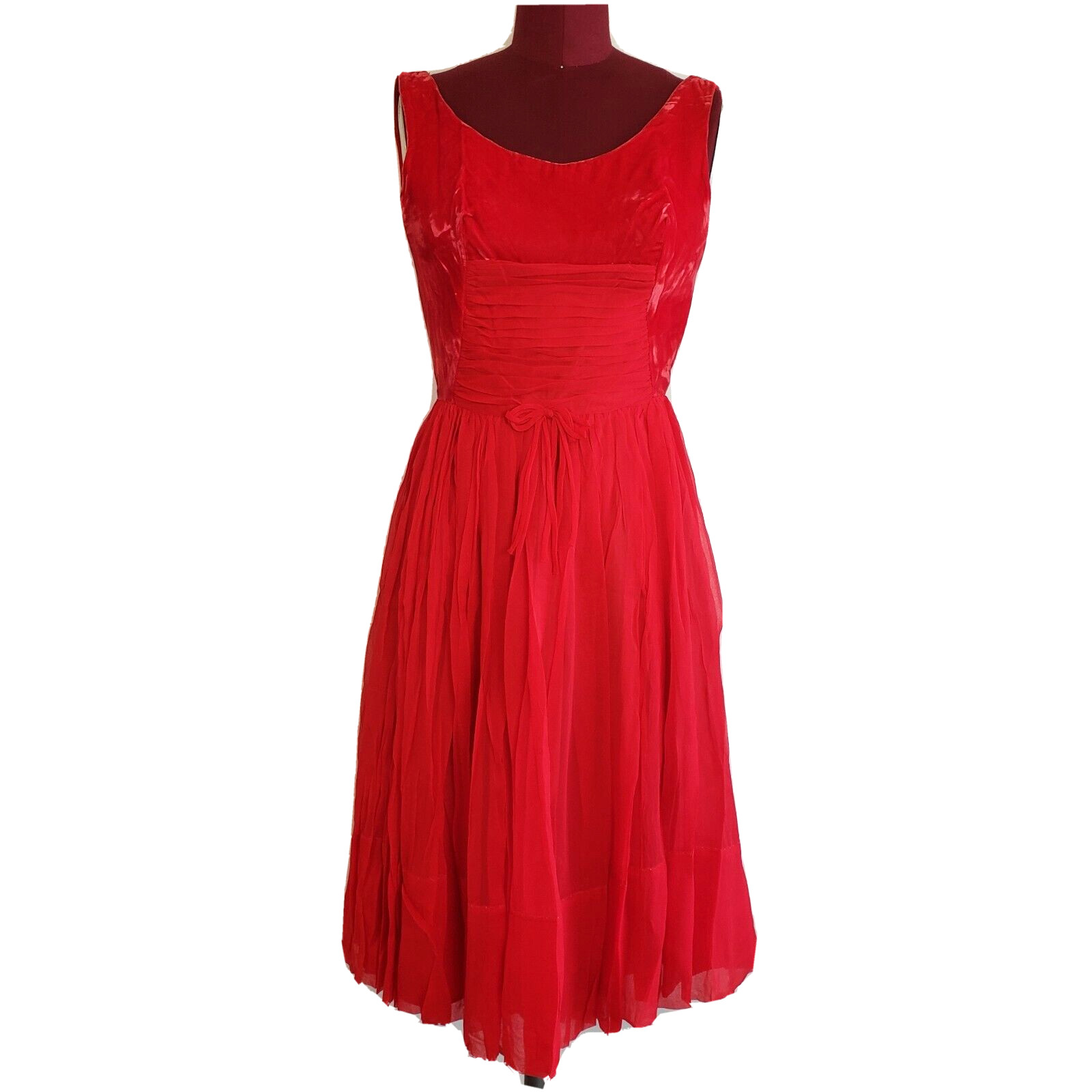 Vintage Kerrybrooke Cocktail Dress XS Red Velvet Chiffon Sleeveless Party