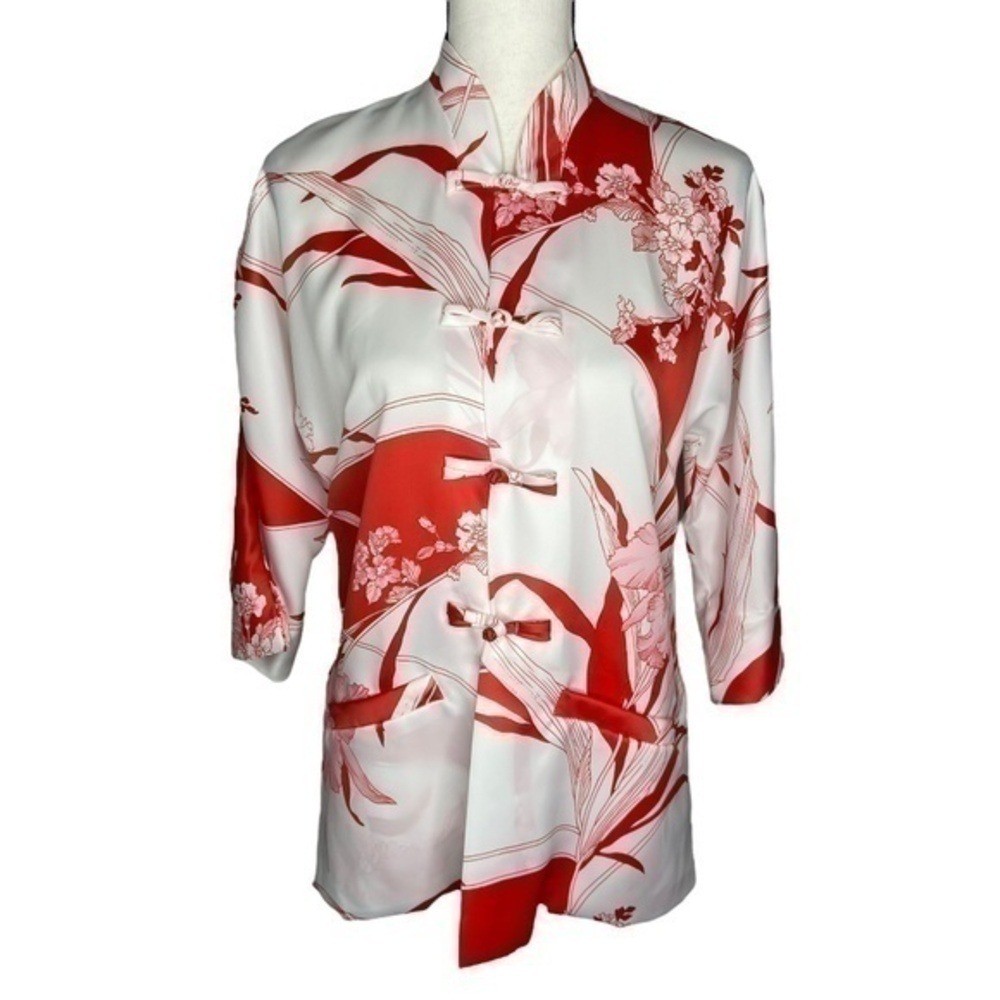 Vintage Polynesian Casuals Top Hawaii Hawaiian Red and White Tunic Top