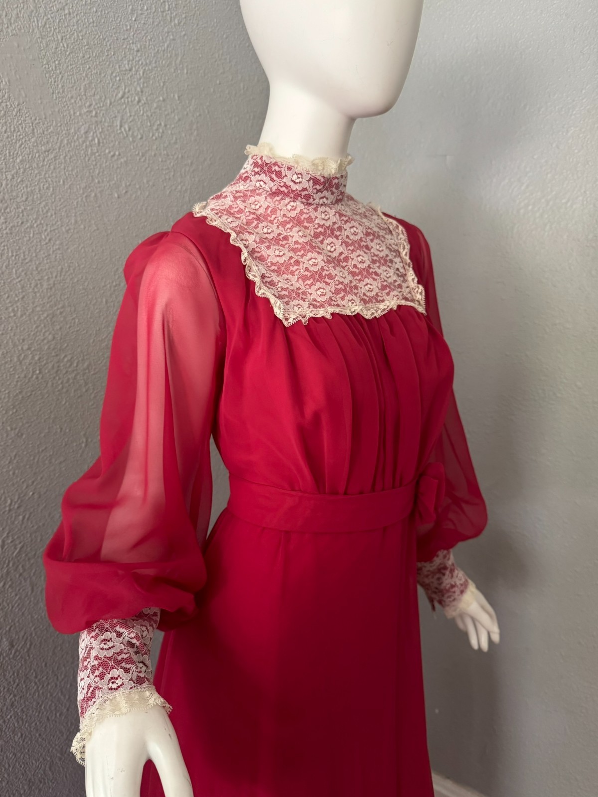 Vintage 70s Chiffon Prairie Cottage Core Party Victorian Maxi Dress M