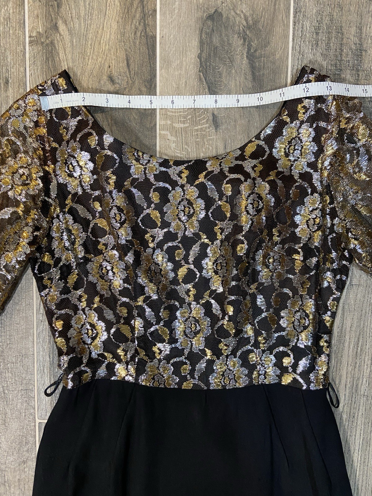 Vintage 1960’s Cocktail Dress Gold Black Metallic Lace Size 2