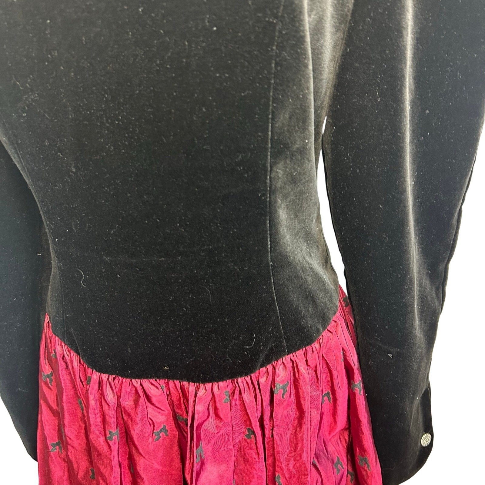 VTG 90s Laura Ashley Black Red Velvet 12 Midi Dress Long Sleeve Whimsigoth