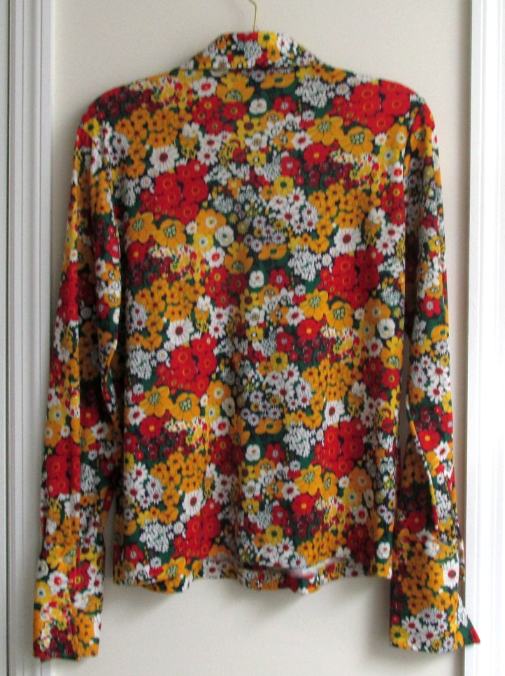 1970s Mod Flower Power Daisies Woman’s Sz 16 Shirt Pointed Collar Button Cuffs