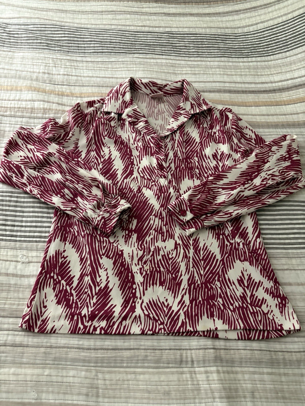 Vintage 70s Graff Button Blouse Women S Maroon White Disco Chic Mod Boho