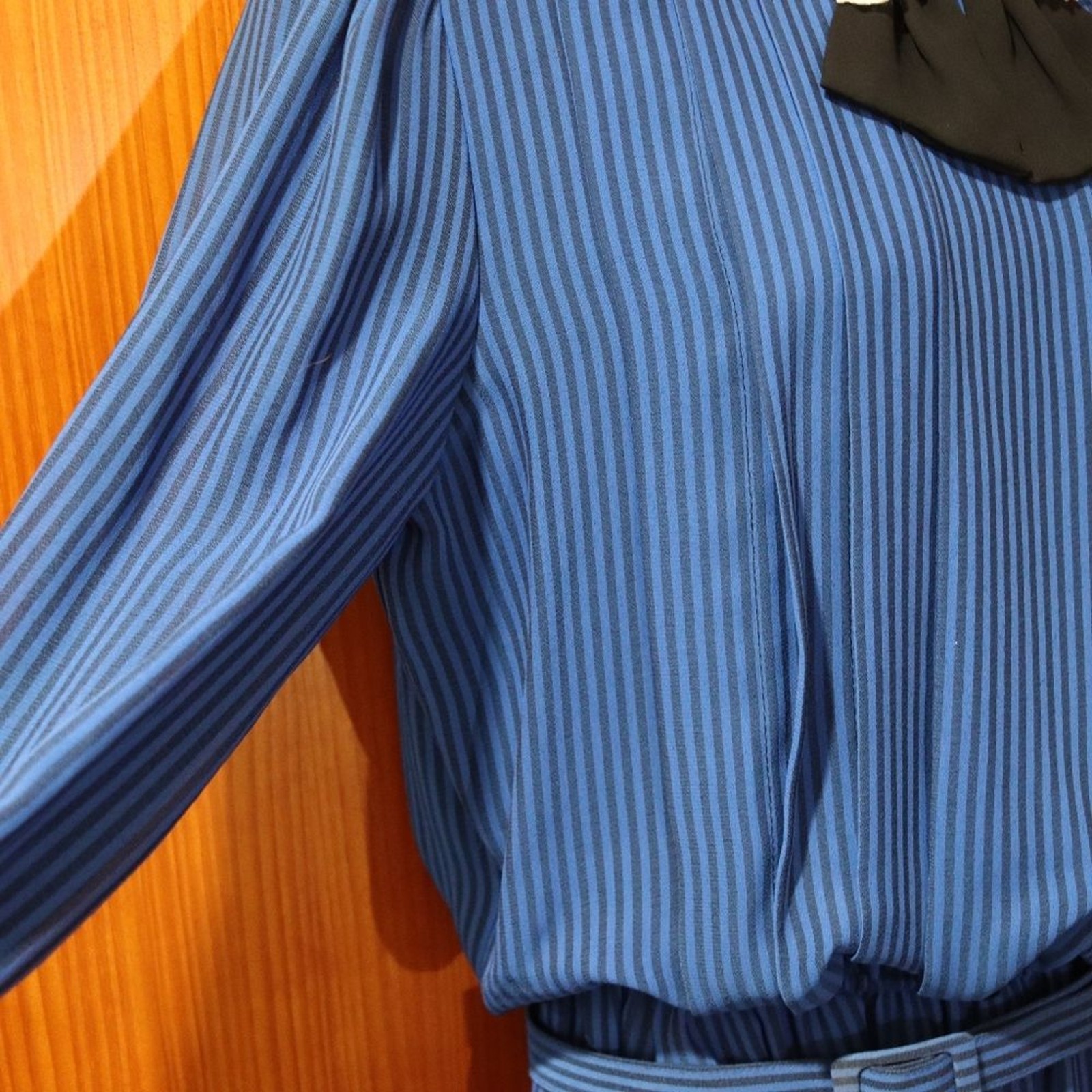 True Vintage 80s Liz Roberts Blue Striped Midi Dress – Size 14 – Made in Korea
