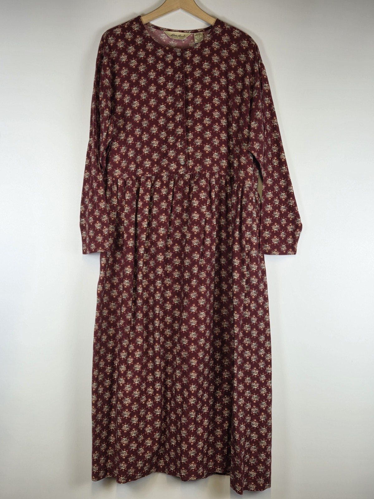 Vtg 90s Eddie Bauer Floral Maxi Dress Large Cottagecore Grunge Americana Cotton