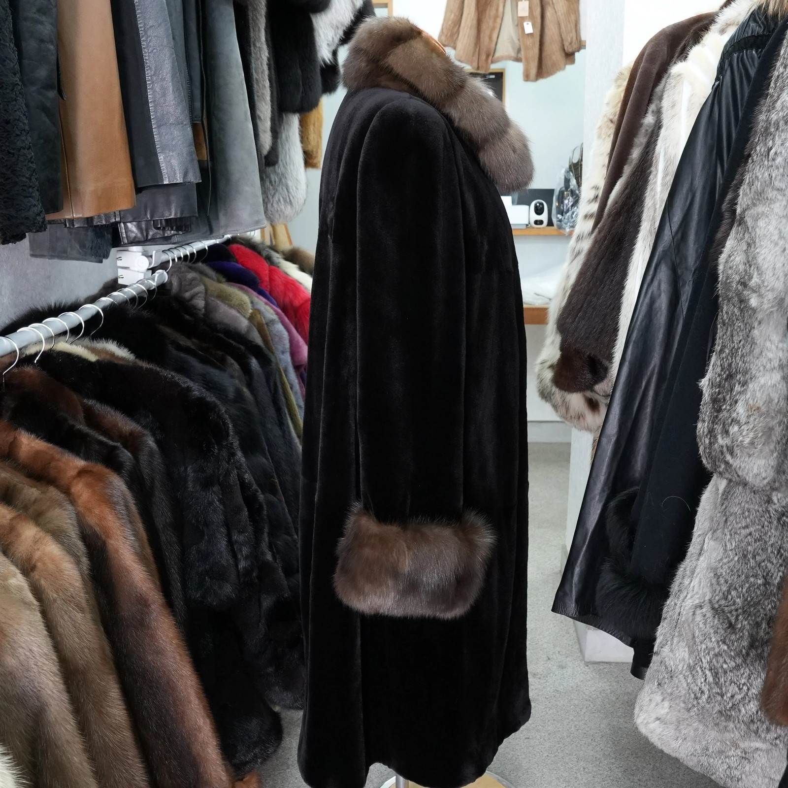 Shaved Mink and Russian Sable Trim Long Coat – Genuine Vintage Fur From Japan