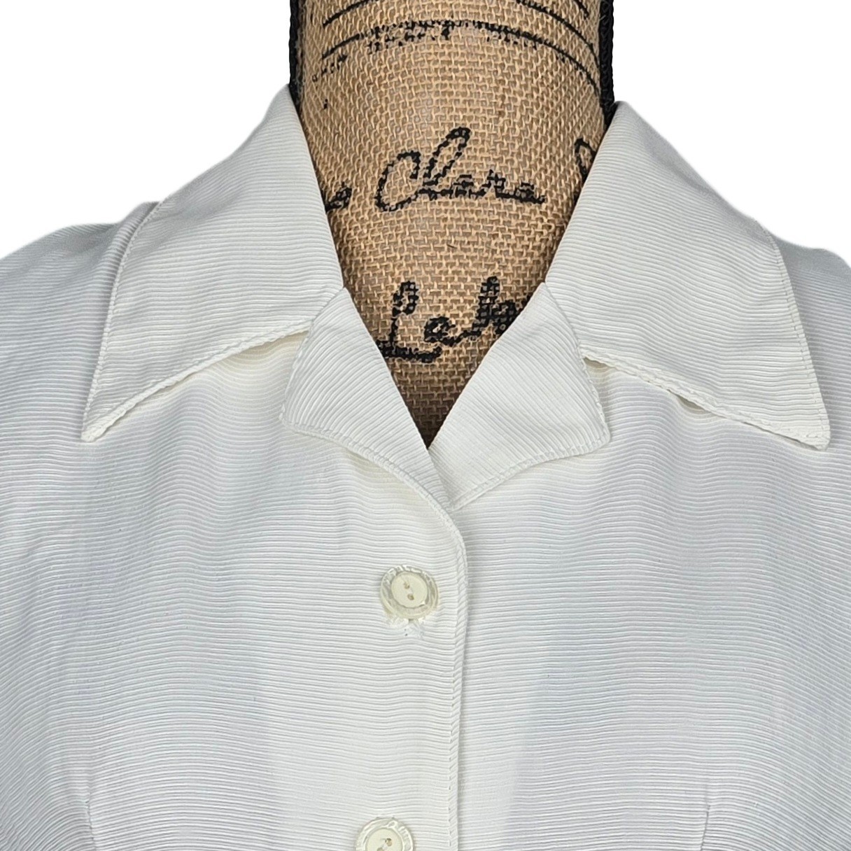 Vintage You Nique Off White Textured Button Up Blouse Waist Tie USA Medium