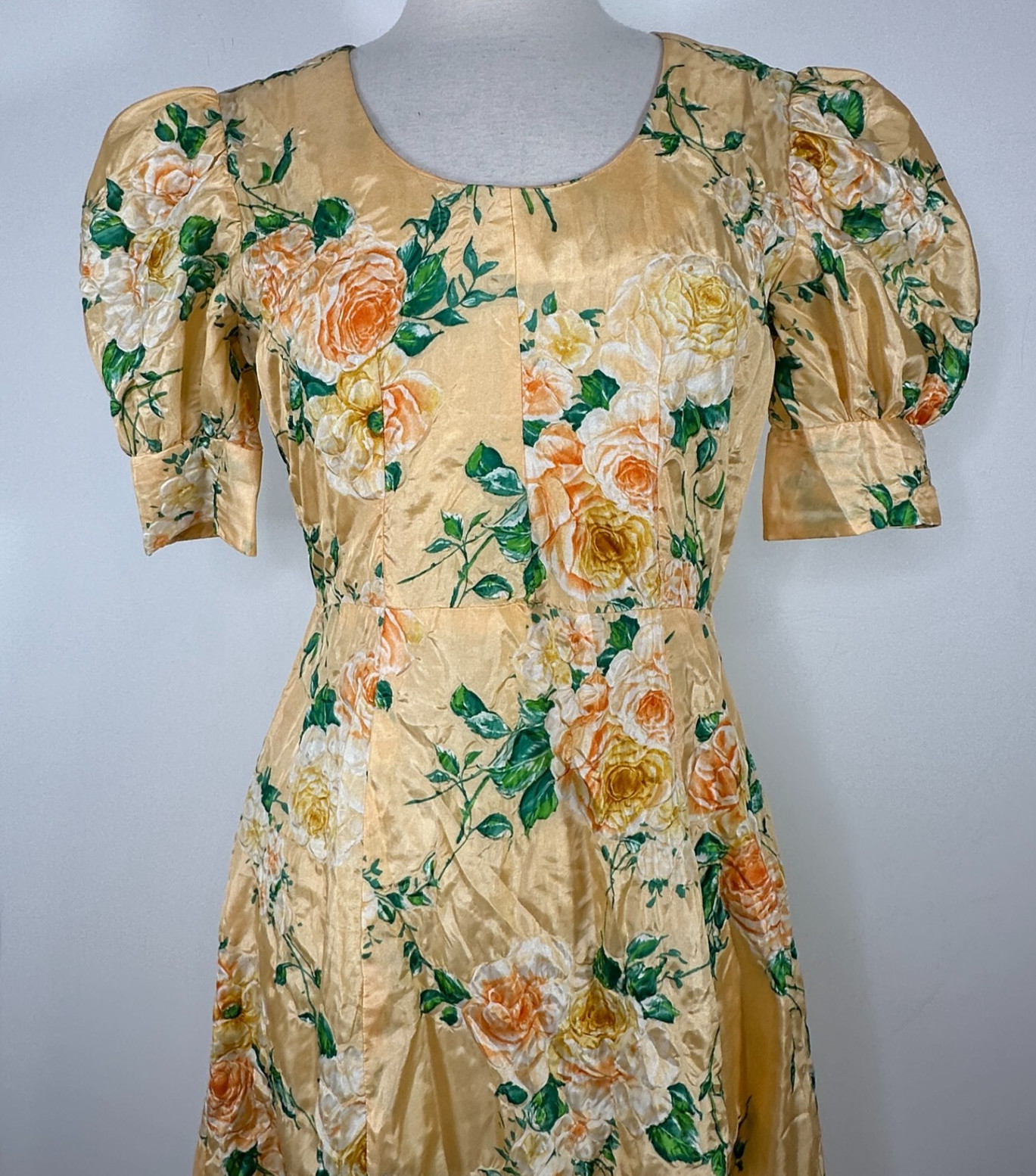 Vintage Specially Handmade By Diane Ringer S-M? Yellow Puffy Sleeve Maxi Dress