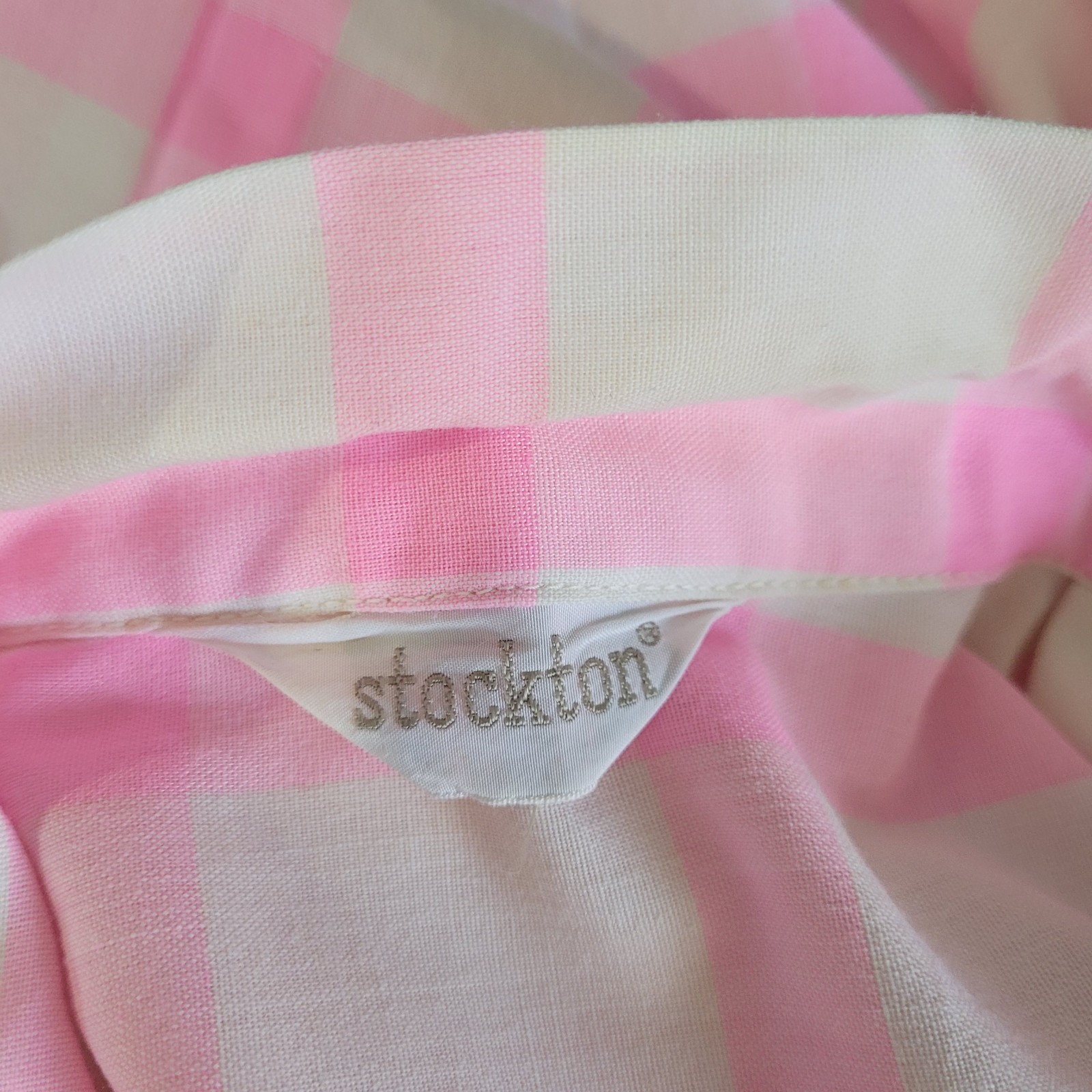 Vintage Stockton Pink Yvory Shirt Dress Gingham Button Up Front Pockets. No Size