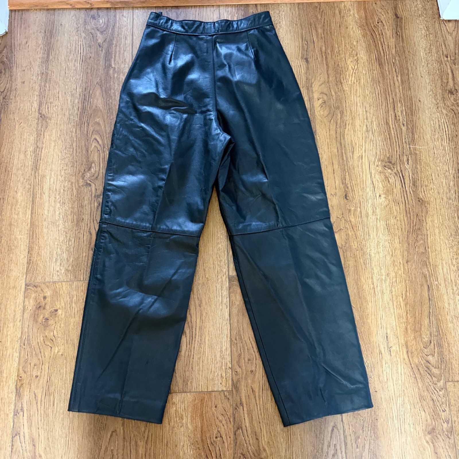 90s Comint Black Genuine Leather Pleated High Waist Pants Womens 25×27 moto boho