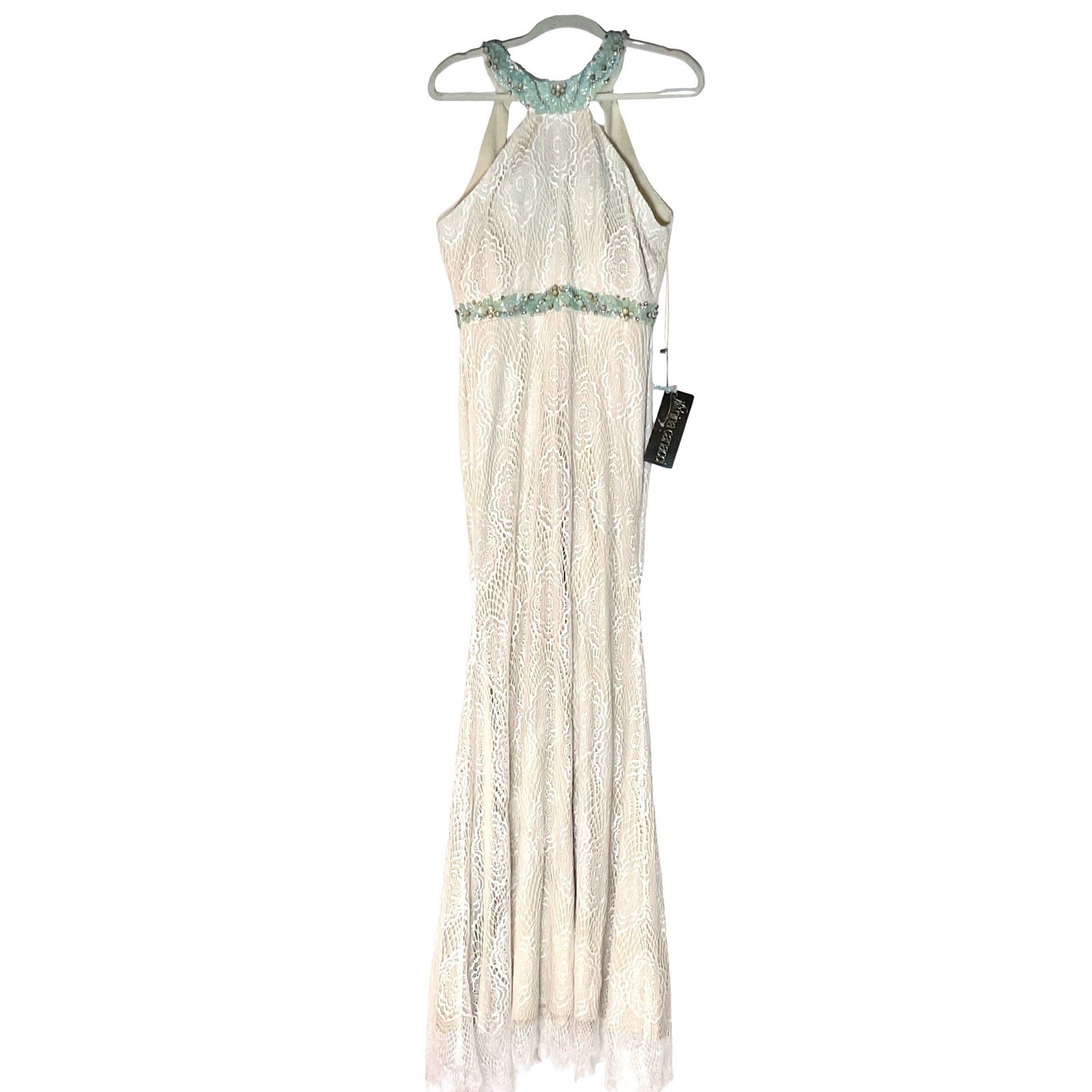 Vtg Nina Canacci 1230 Green Beaded Lace Halter Prom Formal Pageant Gown NWT 10