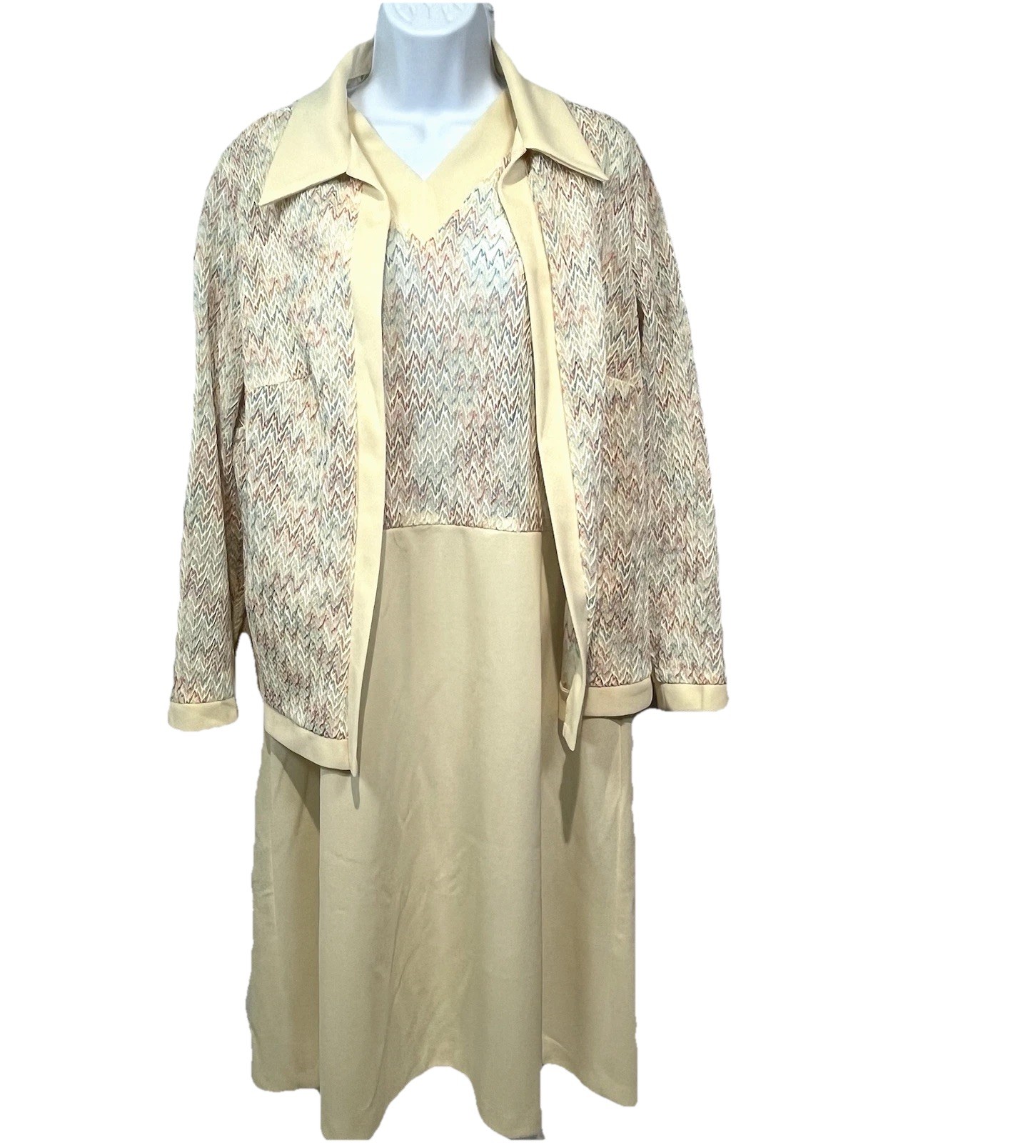 Vintage Preferred Fashion 2 Piece Dress &Jacket Set Yellow Chevron Knit M/L 80’s