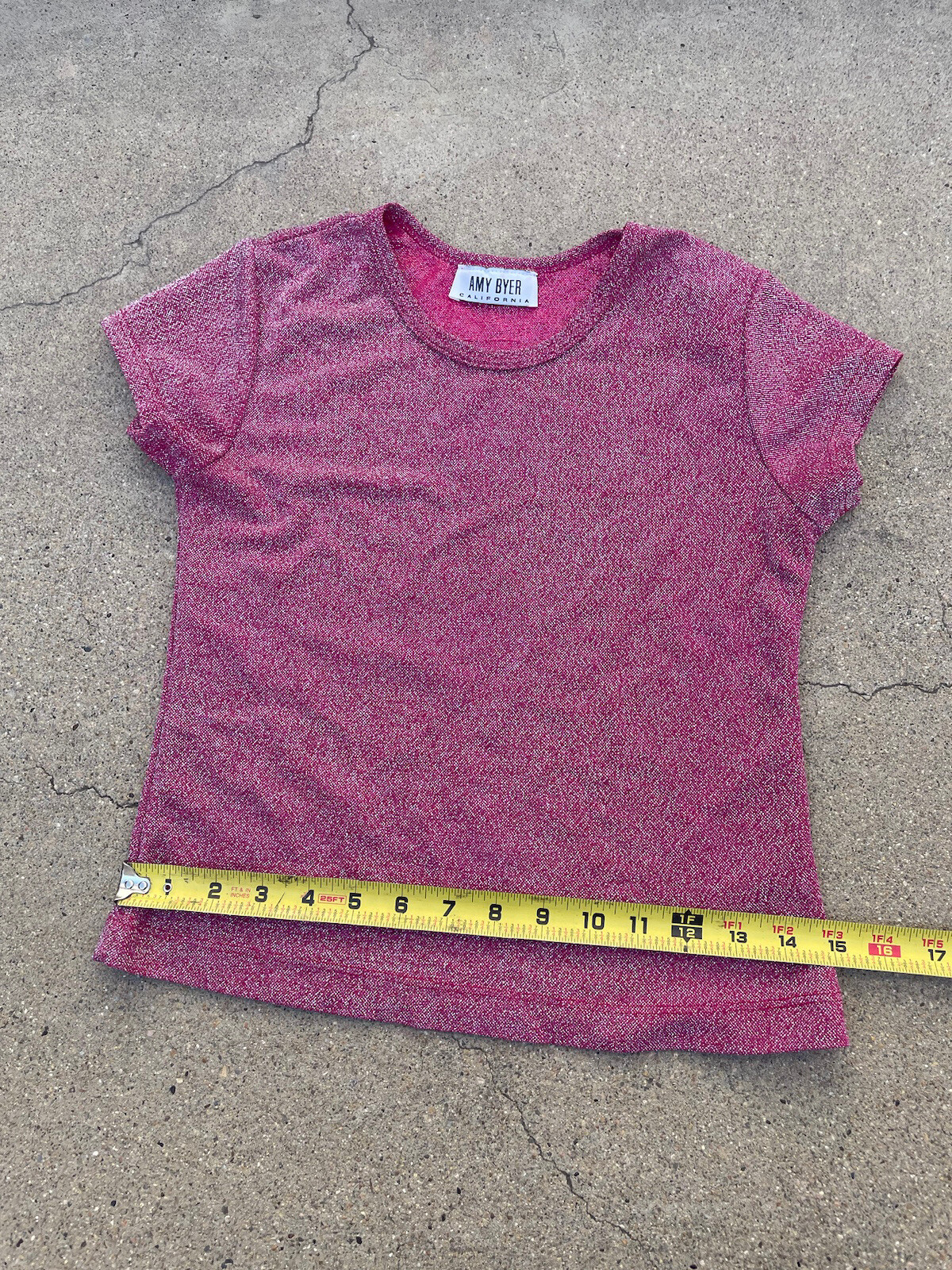 Vtg 90s Y2k Cyber Glitter Sparkle Pink Crop Top Amy Byer