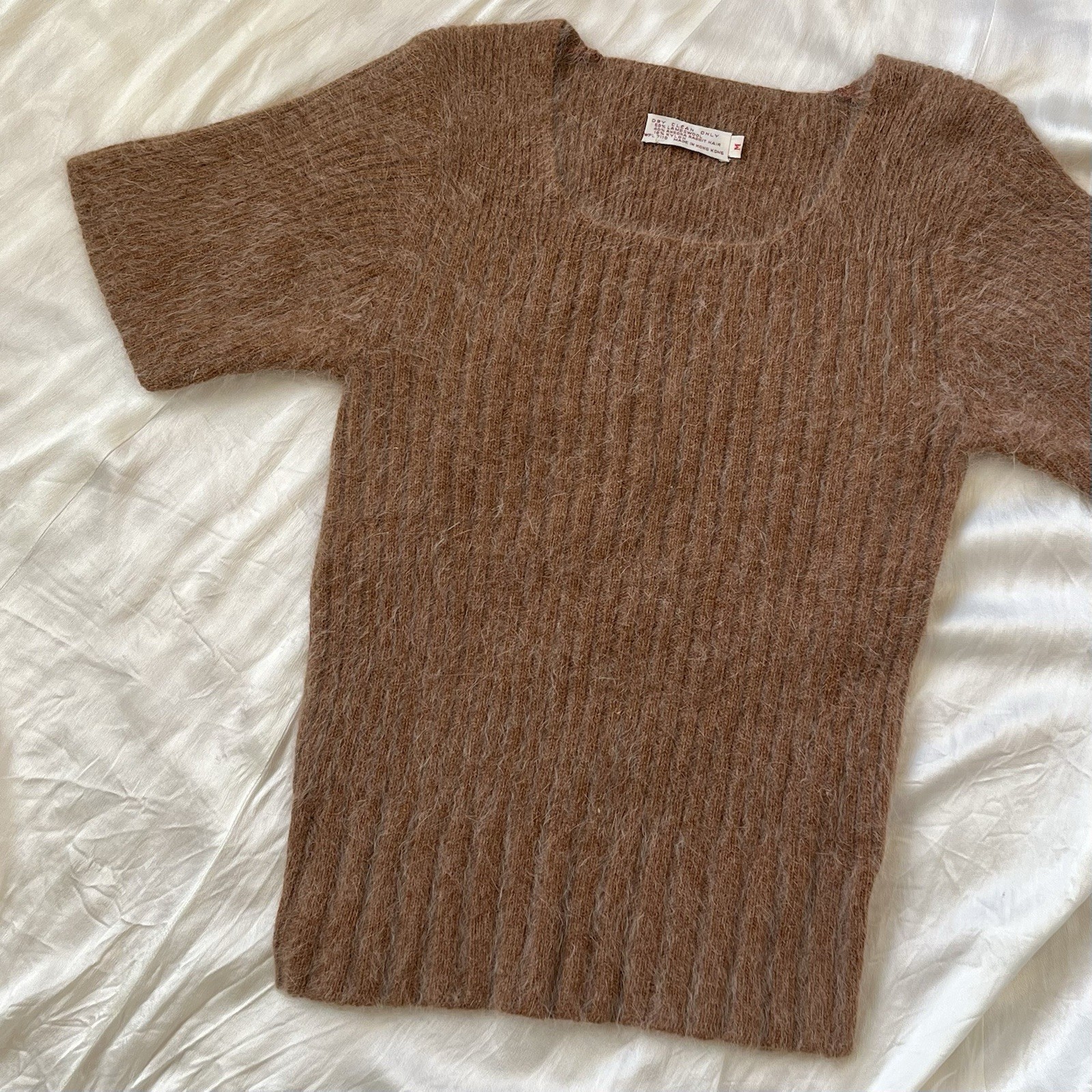 Vintage 1950s 1960s Brown Fuzzy Angora & Lambswool Knit Sweater Top Size S/M