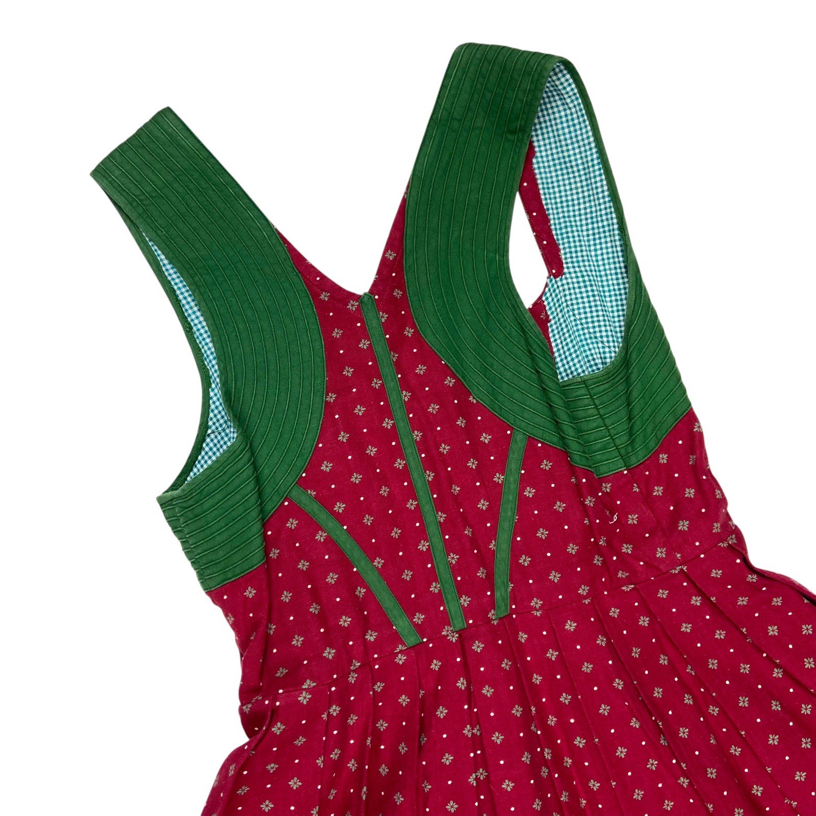 Vintage Women’s Red & Green Dirndl Dress Oktoberfest German Bavarian 40