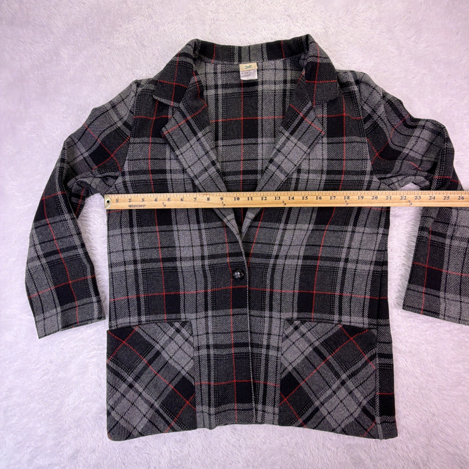 Vintage Haband Black, Gray, & Red Plaid Blazer Women’s Medium Made in USA