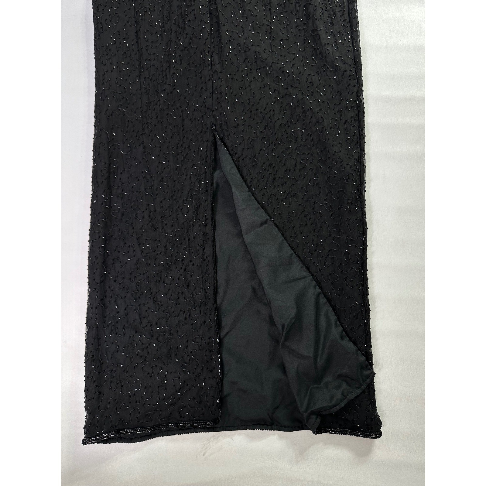 Brilliante by JA Black 100% Silk Beaded Maxi Dress Vintage 90s Formal Gown Sz M
