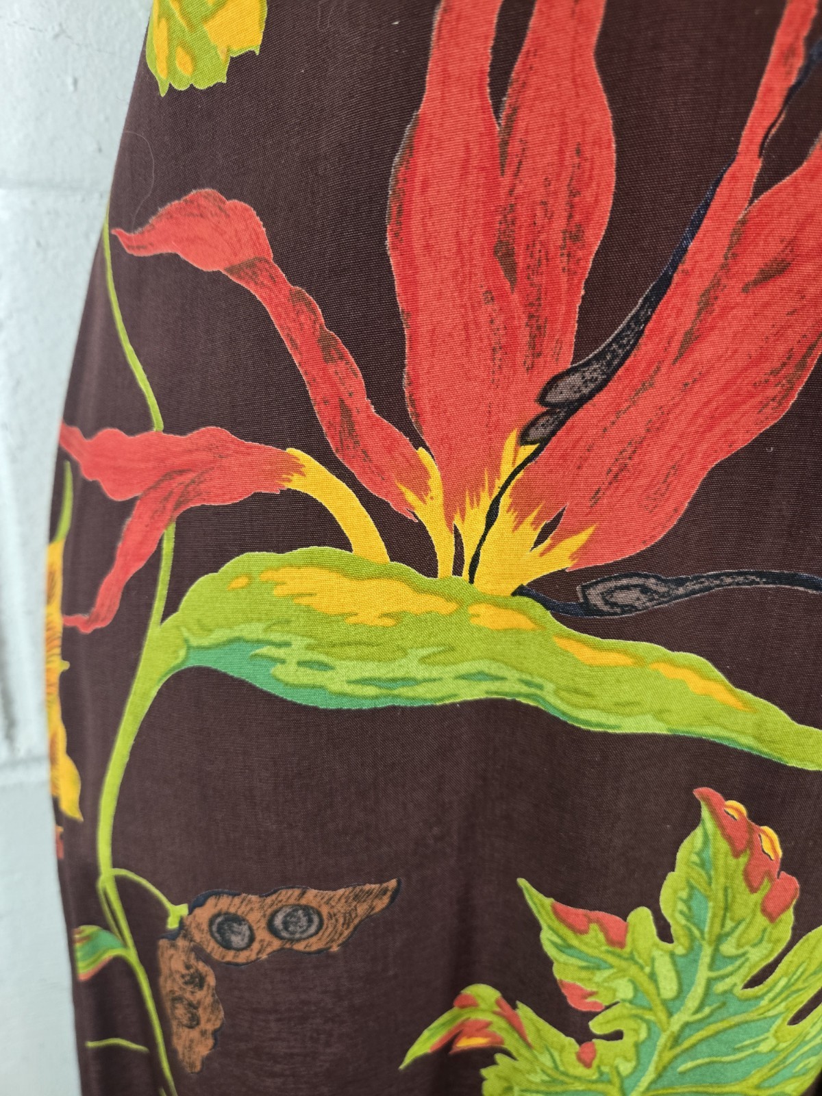 Vtg 90s K.C. Spencer Brown Floral Tropical Long Midi Dress Grunge usa