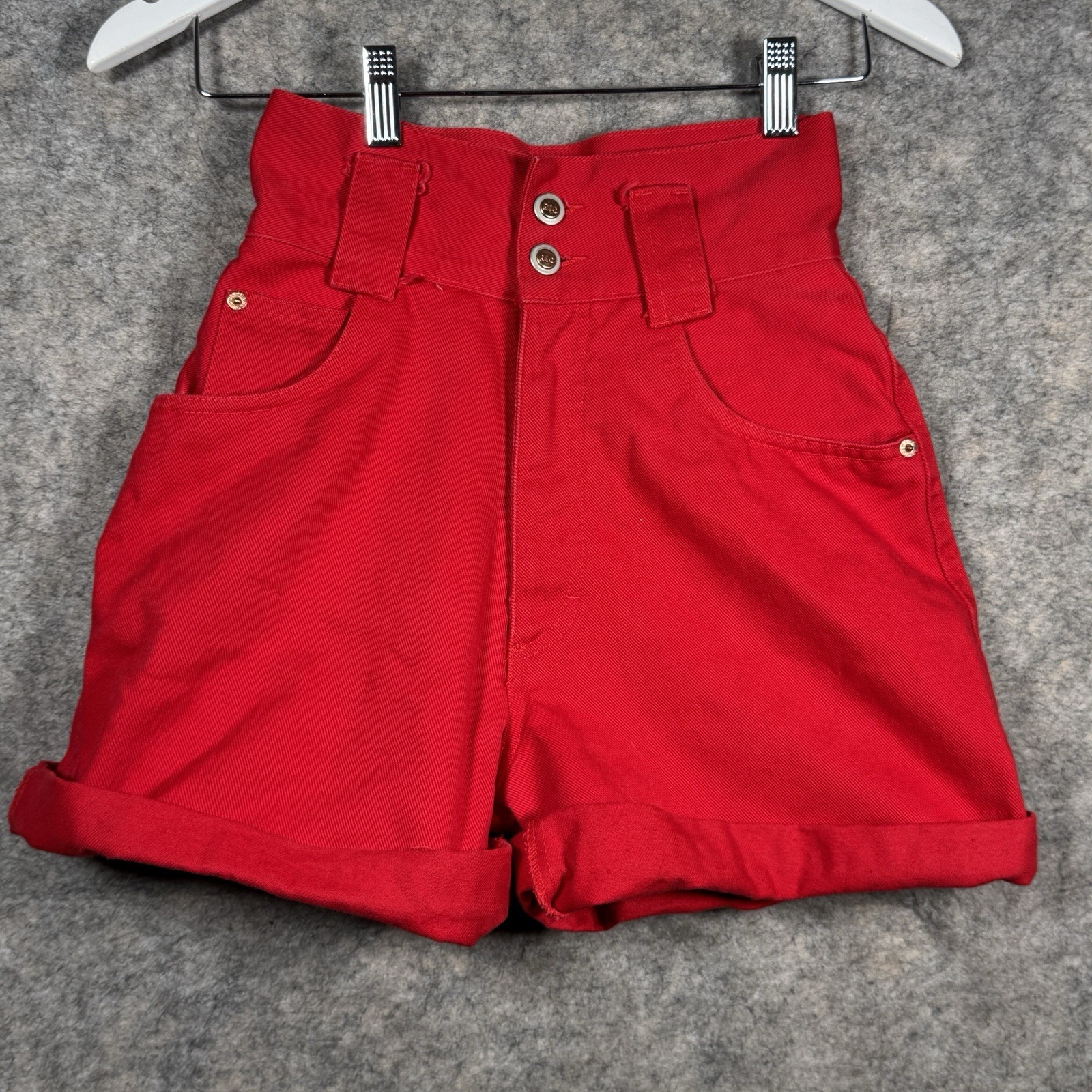Vintage 90s Womans Rio High Waisted / Rise Red Denim Jean Shorts Size 5 24×3