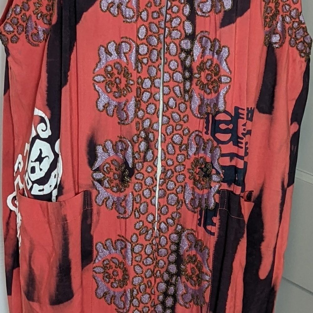 Batik Beaded Lagenlook Robe Duster Vest Dress Rayon 90’s Vintage Bali Sensation