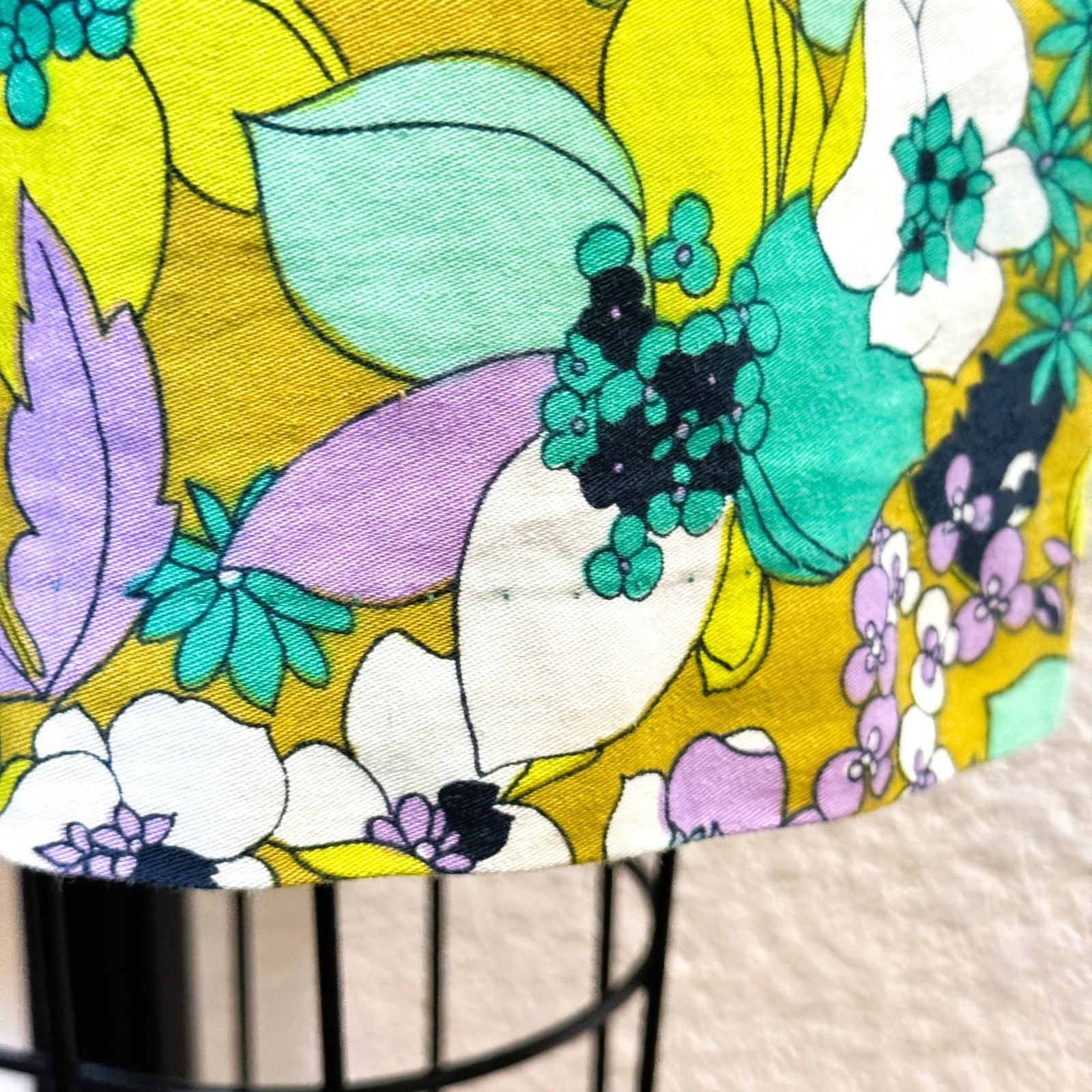Vintage 1960s Green, Purple, Blue Floral Mini Shift Dress Small S