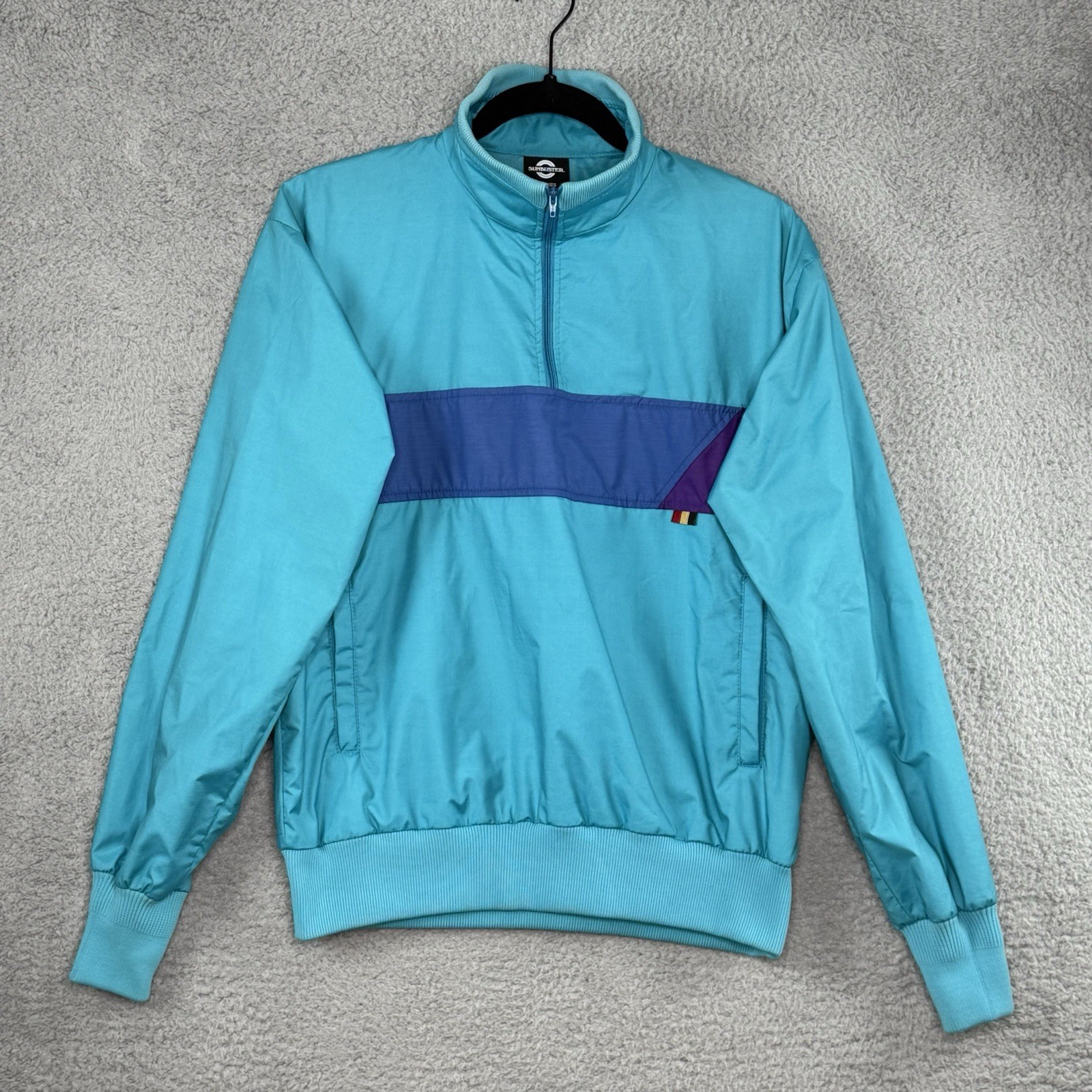 Vintage 80s Sunbuster 1/4 Zip Windbreaker Jacket Women’s Large Teal Purple Retro