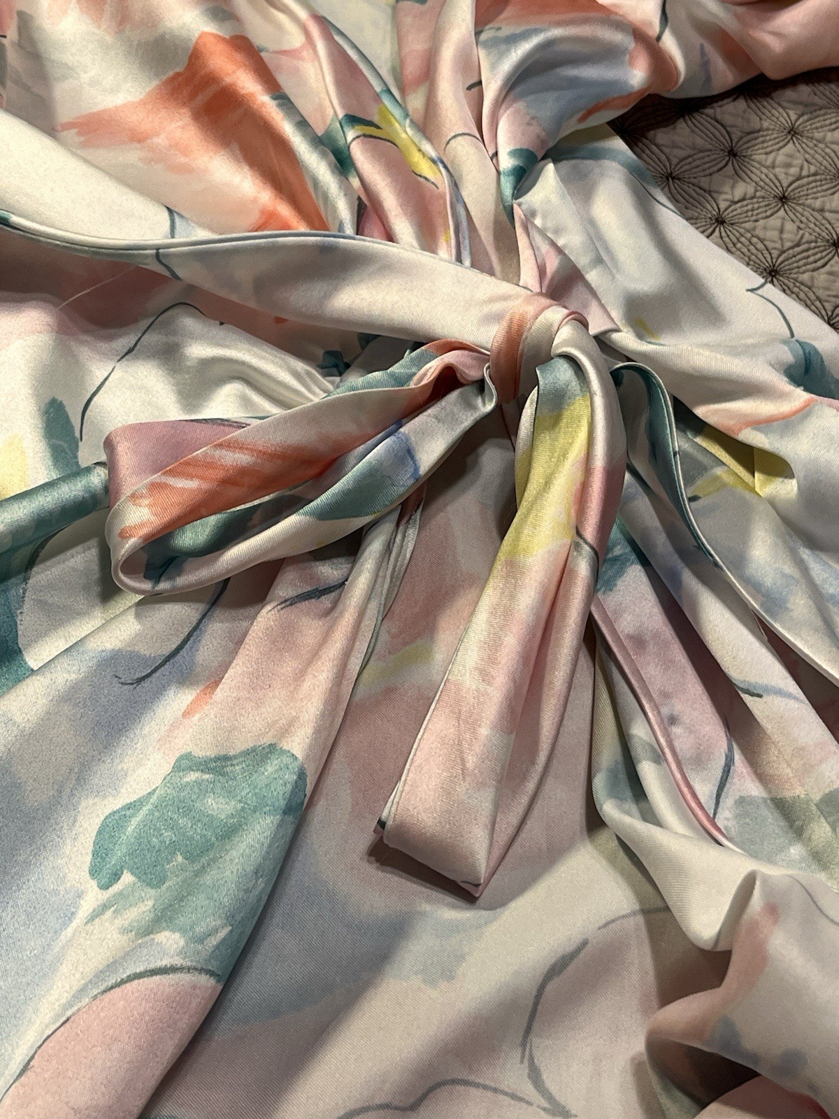 VTG Floral Artsy Lounge Hostess Caftan Maxi Robe OS M L LUCIE ANN Beverly Hills