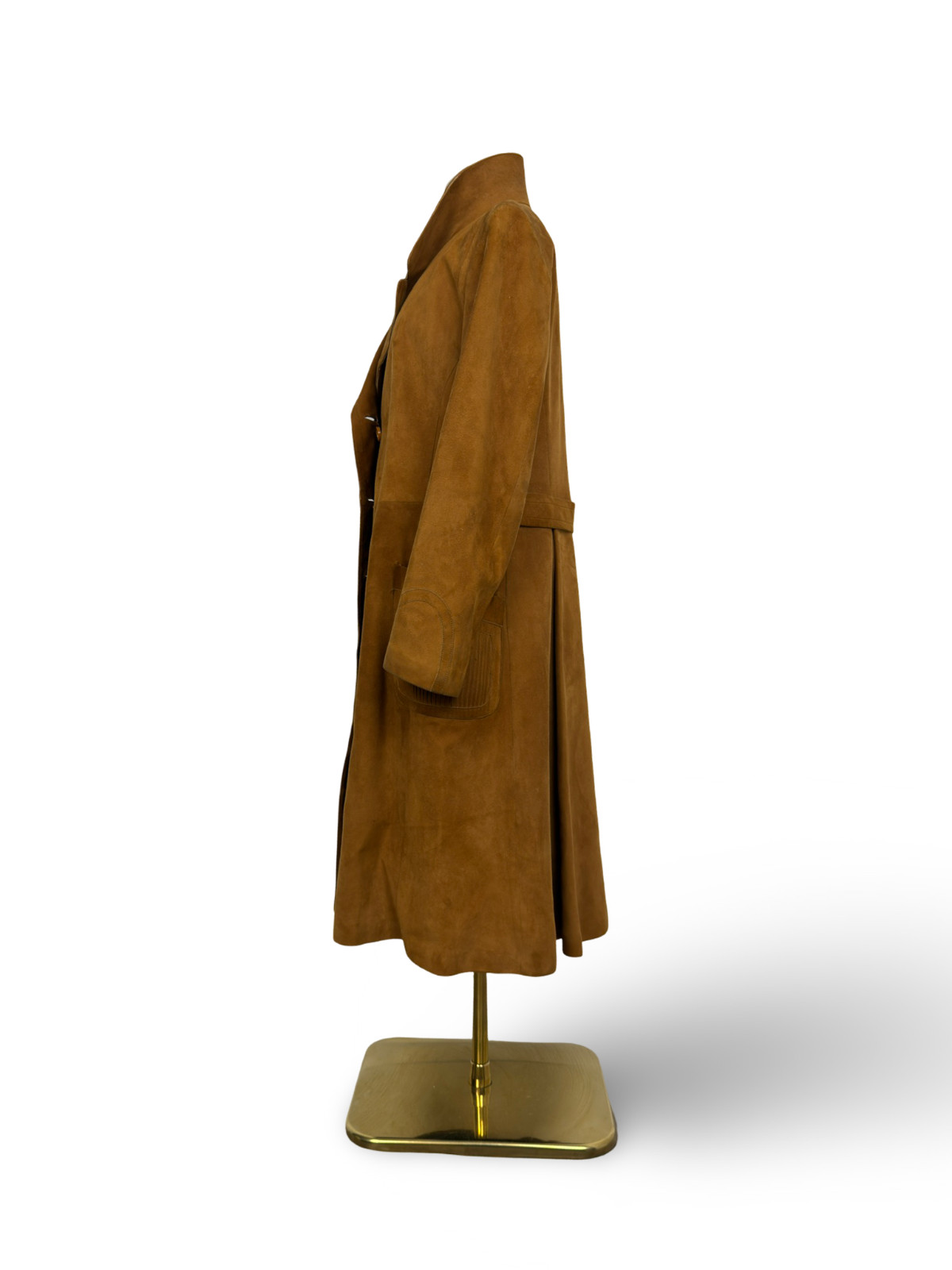 Vintage LOEWE Suede Trench Coat Leather 1970s /1980s Size FR 42 / Caramel Ochre