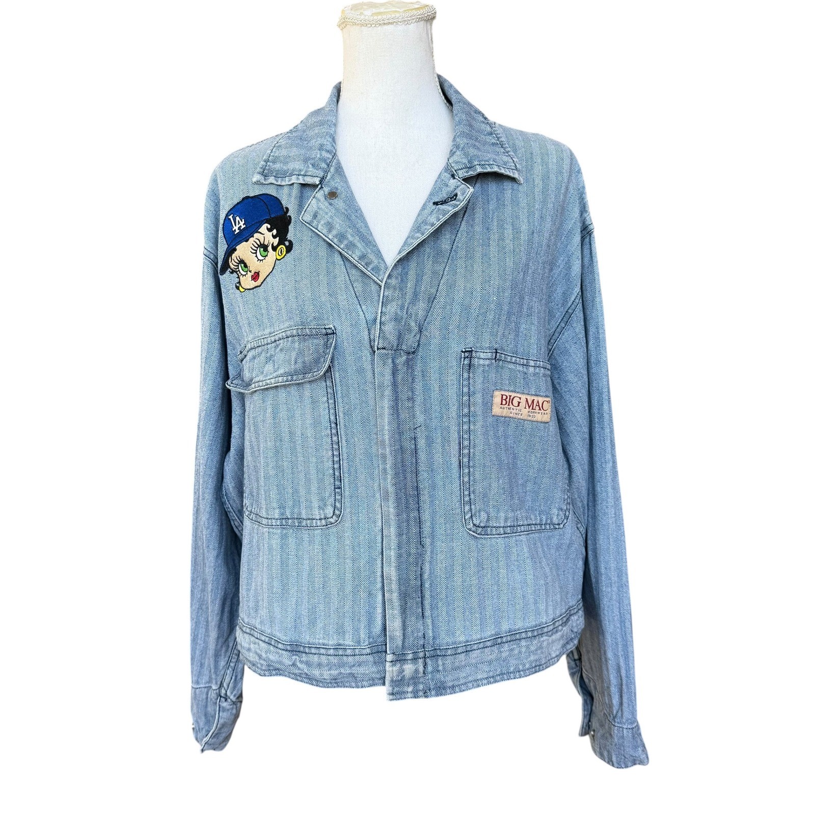 Vintage Big Mac Herringbone Denim Jacket Betty Boop LA Dodgers Chore Coat 48 Reg